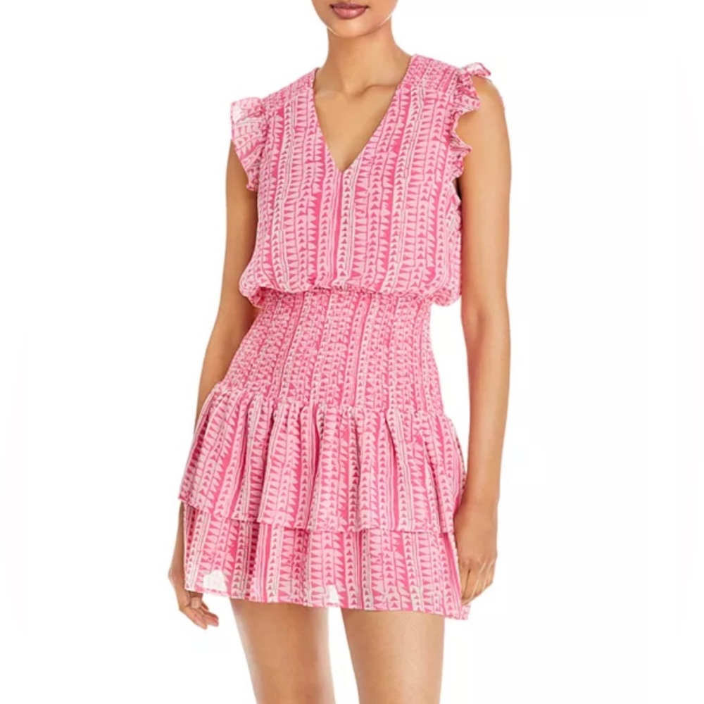 AQUA x Studio 189 Smocked Flutter Sleeve Dress, Size S Pink